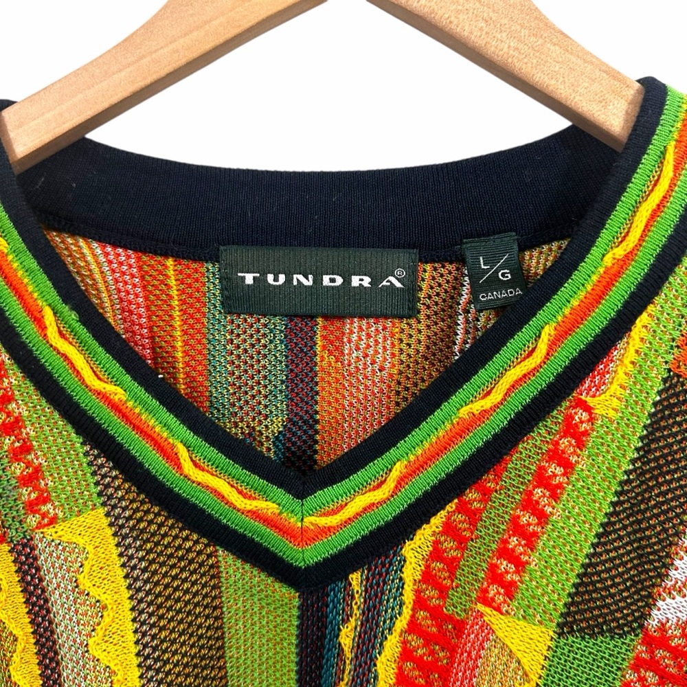 Tundra Canada Multicolor 3-D Knit V-Neck Pullover Sweater Size Large - Picture 2 of 7